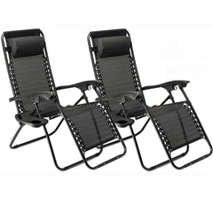 2 x Zero Gravity Reclining Garden Chair Sun Beach Lounger Recliner Outdoor Black