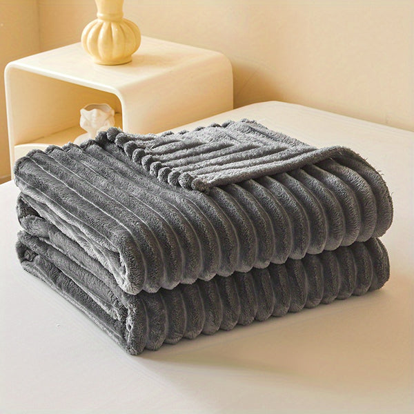 Premium Polyester Ribbed Throw Blanket Ultra Soft Faux Rabbit Fur Warm Lightweight Blanket for Home Office Camping All Seasons UK Brand Fast Delivery