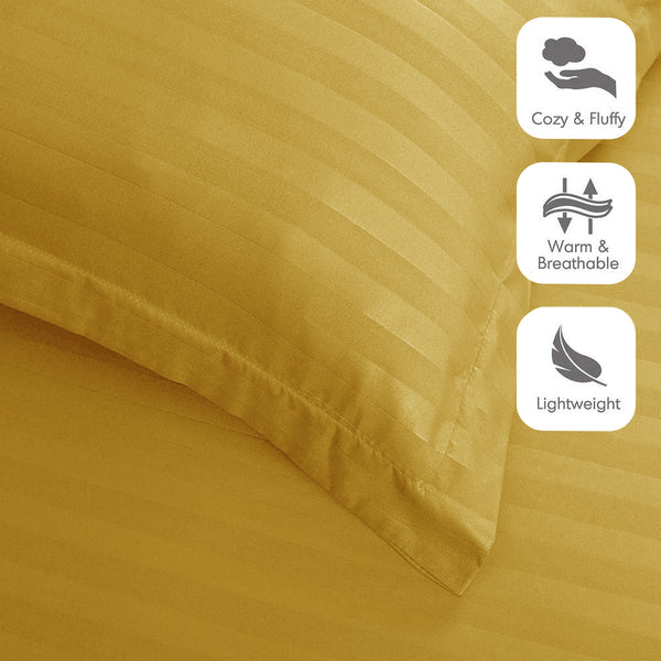 Premium Hotel Quality Satin Stripe Duvet Cover Set Double with Pillowcases | Reversible Soft Quilt Bedding | Easy Care Breathable Luxury Quilt Cover