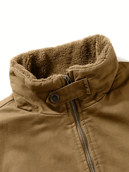 Men'S Fleece Lined Utility Jacket, Winter Outdoor Windproof Coat Warm Cold Weather Gear, Casual Athletic Trench Coat, Comfortable Fleece-Lined Thickened Jacket, Arm Sleeves with Zipper Pockets, Letter Print