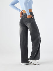 Women'S High-Waist Stretch Denim Wide-Leg Pants with Multiple Pockets, Distressed Vintage Casual Denim Long Pants
