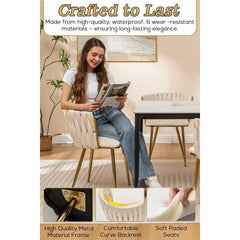 Set of 2 x Luxury Velvet/Metal Upholstered Seat Woven Dining Kitchen Home Restaurant Bar Pub Stool Chair (Cream/Gold)