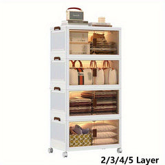 2/3/4/5 Layer Stackable Storage Bins with Lids | Closet Storage with Doors, Large Plastic Storage Boxes with Wheels, Folding Lockers for Bathrooms, Kitchens, Camping, and Offices - Modern Style by VOOVA
