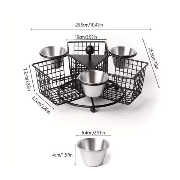 1pc Rotating French Fry Basket with Dipping Cup Compatible for French Fries, Onion Rings, Wings - Heavy-Duty Stainless Food-Contact Rotator System, Countertop/Floating Shelf Fryer Basket for & Commercial Kitchens