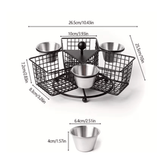 1pc Rotating French Fry Basket with Dipping Cup Compatible for French Fries, Onion Rings, Wings - Heavy-Duty Stainless Food-Contact Rotator System, Countertop/Floating Shelf Fryer Basket for & Commercial Kitchens