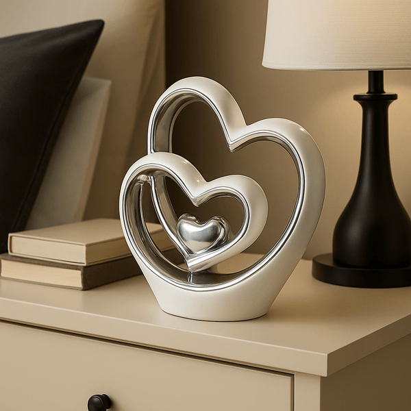 25.5cm Silver Heart Statue – Modern Ceramic Heart Ornament & Decorative Sculpture for Home, Shelf & Table Décor | Elegant Gift for Weddings, Anniversaries & Housewarmings