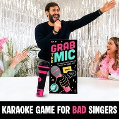 Lucky Egg Official Grab the Mic – Family Karaoke Game, 8+ Year Olds, 2-10 Players - Board Game for Bad Singers with 250 Lyrics (125 Cards) for Hilarious Nights & Birthday Party, Kids Gift