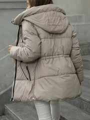 A Thick, Warm Hooded Cardigan in Autumn And Winter Colors, Featuring a Zipper And a Stylish, Casual Adjustable Waistband. This Mid-Length Fluffy Coat Is Perfect for Chilly Autumn And Winter Days, Daily Commutes, And Outdoor .