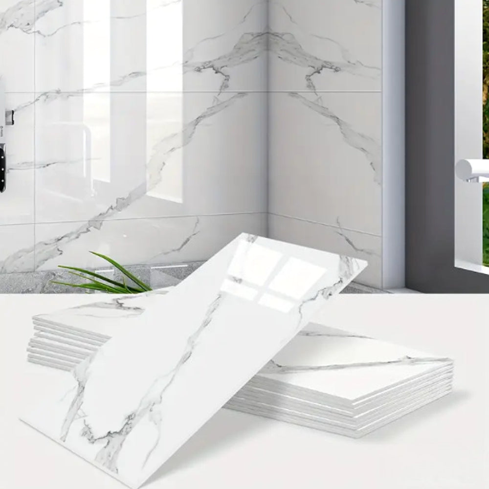 Pack of 20 PVC Self-adhesive Wall Backing Ceramic Tile Wall Stickers, Faux Marble Ceramic Tile Stickers, Waterproof Faux Marble Pattern Tiles Stickers for Bathrooms and Kitchens, Easy To Peel and Stick