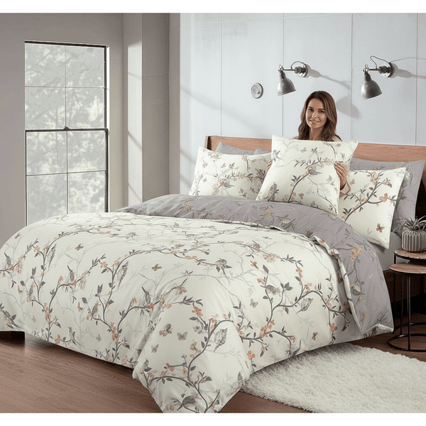3pcs Caramel Flower Duvet Cover Set - Premium Floral Duvet Cover with Pillow Cases Super Soft Flower Bedding Sets Breathable Reversible Grey Quilt Covers, Machine Washable Double King Superking Size