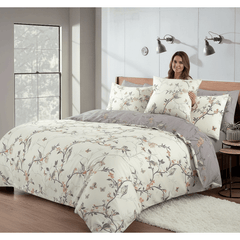 3pcs Caramel Flower Duvet Cover Set - Premium Floral Duvet Cover with Pillow Cases Super Soft Flower Bedding Sets Breathable Reversible Grey Quilt Covers, Machine Washable Double King Superking Size