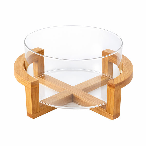 1pc Glass Serving Tray with Base - Glass Fruit Bowl & Serving Dish, Sturdy Round Snack Plate for Home, Buffet, Parties, Weddings, Dining Table - Glass Plate for Fruits, Salads,