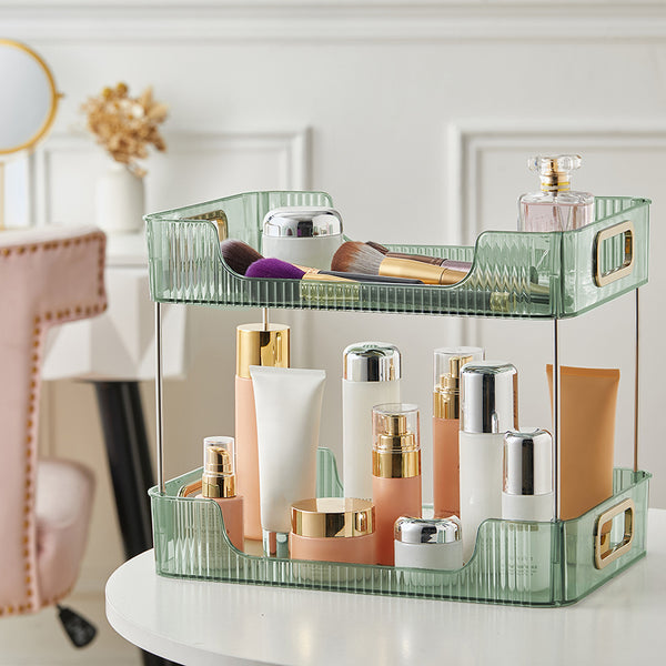 Grey/Clear/Green Stackable Makeup Storage Box with Modern Acrylic Design, Cosmetic Display Organizer for Office Desk and Dressing Table, Practical Desktop Organizer Rack for Jewelry and Lipstick, Perfect Gift Idea for Women and Girls