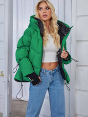 Women's Winter Casual Warm Padded Coat with Fashionable Double Hood and Windproof Cuffs
