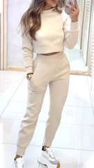 2024 New Style - Autumn and Winter Women's high-neck, fitted long-sleeved Casual Set