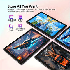 Newly Upgraded Android 15 System, 10.1-inch New Tablet Computer, 12 (3+9)GB RAM, 64GB ROM + 1TB Expandable Memory, With Keyboard, Mouse And Stylus, 2.0+8.0MP, 5G WiFi 6, 6000mAh Long-life Battery, Powerful Core, Perfect For Tech Enthusiasts And Home Offic