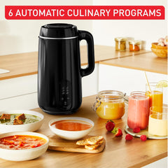 Tefal Multisoup Soup Maker, 6 Auto Programs, 1L Capacity, Smooth Soups, Chunky Soups, Smoothies, Hot Recipes, 4 People, Auto Cleaning Function, Cleaning Brush, Measuring Cup, Glossy Black, BL5628G0