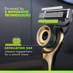 Gillettelabs with Exfoliating Bar, Razor for Men Champion Gold Edition, 1 Handle - 5 Blades, Includes Travel Case for Convenient Storage on the Go and Wall Hanger for Easy Storage in the Bathroom