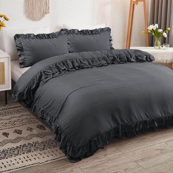 3-Piece Ruffle Frilled Duvet Cover Set – Soft, Comfortable Bedding with Pillowcases, Button Closure, Elegant Layered Design