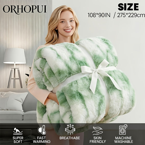 Luxury King Size Faux Fur Blanket, Double Sided Bubble Plush Throw, Machine Washable & Anti-Shedding, Oversized Warm Bedspread for Bed Sofa, Perfect Valentine's Day Gift for Couples - All-Season Faux Fur Throw Blanket - 274.32x228.6 cm - Printed Grey