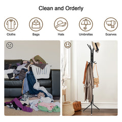 Coat Rack Stand 3-Tier 175cm Tall Metal Coat and Hat Stand with 12 Hooks for Living Room, Bedroom & Hallway