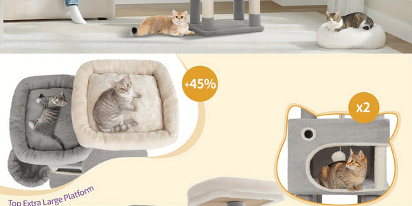 HZUANERI 180cm Multi-Level Cat Tree with 8 Scratching Posts, 3 Platforms, 2 Dens, Basket & Plush Balls - Durable Sisal Rope for Indoor Cats of All Sizes, Space-Saving Design for Climbing, Resting & Play, Cat Climbing Tower, Pet Activity Center, Modern Pet