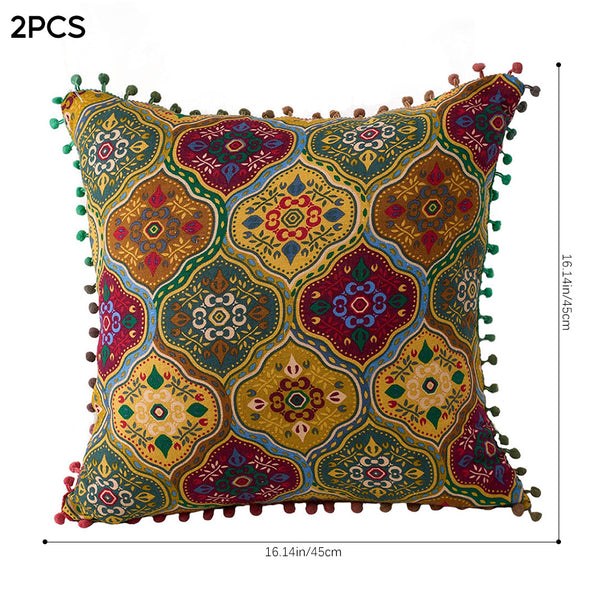 18x18 Inch Reversible Turkish Pattern Pillows (Set of 2 with Inserts) - Romantic Turkey Boho Floral Double Sided Design, Premium Polyester Cover & Fill, Decorative Accent Pillows for Sofa, Chair, Bedroom