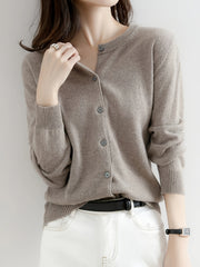 2026 New Spring Autumn Women'S 100% Cashmere Crew Neck Cardigan, Loose Slim Fit Versatile Short Sweater Coat