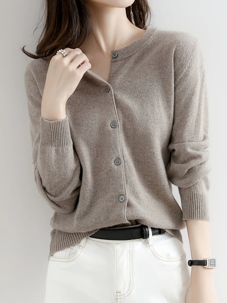 2026 New Spring Autumn Women'S 100% Cashmere Crew Neck Cardigan, Loose Slim Fit Versatile Short Sweater Coat