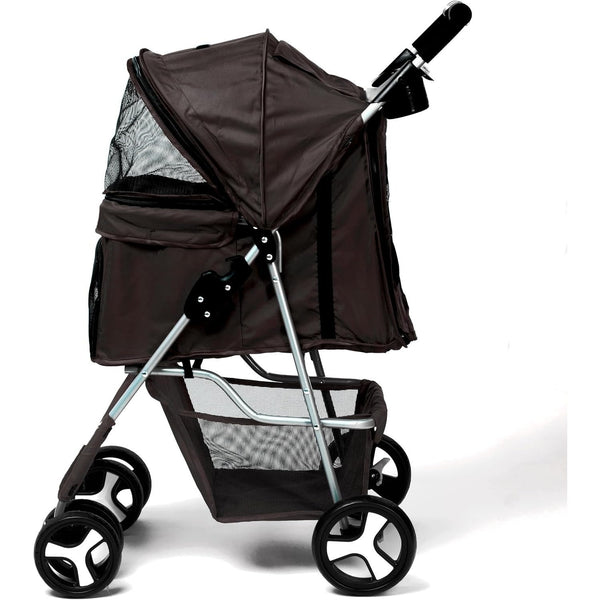 Foldable Pet Stroller With Rain Cover, Portable Foldable Outdoor Walking Cart with Large Space, Hand-Pull Design, Durable Oxford Fabric, Ergonomic Handle & Ventilation Mesh, Lightweight & Sturdy Frame For Small To Medium Dogs - Outdoor Pet Carrier, Modern