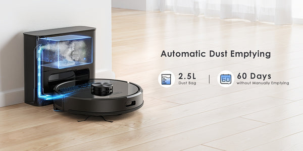 Lubluelu SL60 MAX Robot Vacuum Features a 2.5L Self-Emptying Station, Providing 60 Days of Hands-Free Cleaning. It Boasts a Powerful 4500 Pa Suction, Functions As Both a Vacuum Cleaner And Mop, Includes 24 No-Go Zones