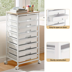 KINGRACK Heavy-Duty Rolling Storage Cart with 8 Drawers & Tabletop - Stackable Mobile Organizer Trolley, Suitable for Home, Office, Bedroom, Classroom, Space-Saving with Assembly, Tabletop Shelf for Small Spaces, Storage Drawer Units