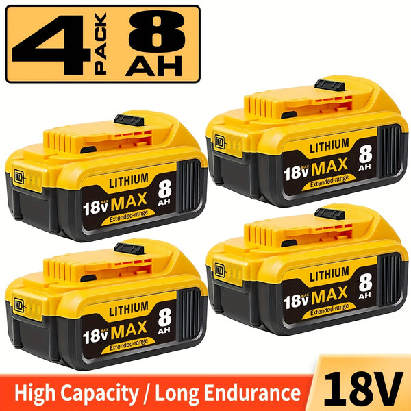 1/2/4pcs 18V 8.0Ah Battery Replacement for Dewalt Power Tool for Dewalt Battery 18V DCB180 DCB181 DCB182 DCB184 DCB200 DCB201 DCB204 And Cordless Power Tools with LED Indicator