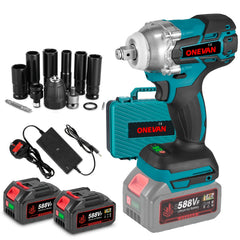 Brushless Electric Wrench, 1/2 Inch Impact Wrench Set,, with LED Work Light, 2 Forward Speeds, 2 Reverse Speeds, for Home DIY/Electric Tools Home DIY/Electric Tools, Furniture Installation Scaffolding Electric Tools, ONEVAN