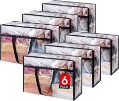 Lifewit 4 Pack Clear Plastic Storage Bags, 40L Foldable Clothes Storage Boxes Wardrobe Organizer Moving Bags with Reinforced Handle for Loft Wardrobe for Bedding Clothes Blanket Duvet