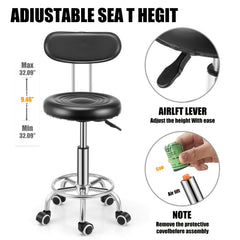 Adjustable Rolling Swivel Stool, Hydraulic Heavy Duty Drafting Chair Stool with Backrest, for Salon Office Therapist Beauty Spa Hairdressing Tattoo, 360-Degree Rolling Wheel, Black