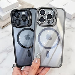 Phone Case: Luxury Magnetic Phone Case with Metal Camera Stand, Clear Transparent Shockproof Cover with Detachable Lens Film, Compatible for iPhone 17 Pro Max/16/15/14/13 Series