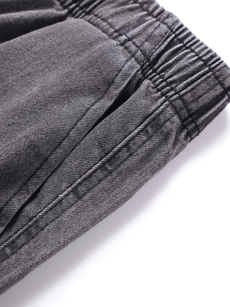 Men'S Slim Fit Multi-Pocket Jeans, Four Seasons Workwear Denim Trousers for Men, Washed Micro-Elastic Fabric, Elastic Waistband, Suitable for Leisure And Work