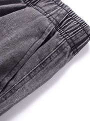 Men'S Slim Fit Multi-Pocket Jeans, Four Seasons Workwear Denim Trousers for Men, Washed Micro-Elastic Fabric, Elastic Waistband, Suitable for Leisure And Work