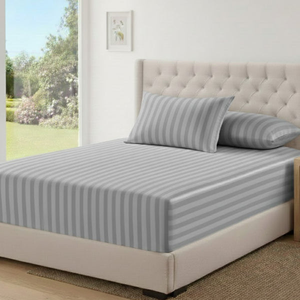 fORZA TEXTILES Luxury Stripe Fitted Sheet Soft Satin Stripe Bed Sheet with Deep Pocket Design, Strong Elasticated Corners for Secure Fit, Wrinkle Resistant and Breathable Fabric, Hotel Quality Bedding for Single Double King Super King, Multiple Colours Av