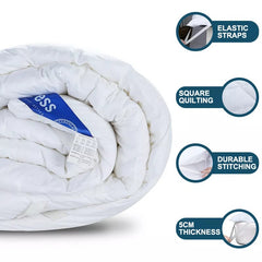 4 Inch/10cm Microfibre Mattress Topper 1100 GSM Heavy Fill Super Soft And Fluffy Hand Filled Single Double King Super All Sizes | Elasticized Corner Straps Fits Up to 30cm
