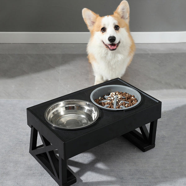 Raised Dog Bowl Height-Adjustable, Elevated Dog bowls with Stainless Steel Bowl and PP bowl, for Small Medium & Large Dogs, Black, 45*26*27.5cm