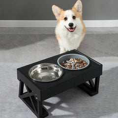 Raised Dog Bowl Height-Adjustable, Elevated Dog bowls with Stainless Steel Bowl and PP bowl, for Small Medium & Large Dogs, Black, 45*26*27.5cm