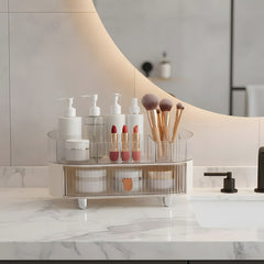 Skincare Cosmetic Drawer Organizer with Tray and Clear Compartment, Multi-Function Makeup Storage for Bathroom Vanity Countertop Featuring Lipstick Jewelry and Nail Care