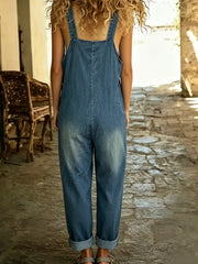 2026 New Women'S Retro Summer Clothing, Denim Dungarees Jumpsuit with Pockets, Wide-Leg Pants, Straight-Leg Trousers, Jeans, Fashion Versatile Outfits for Lady, Suit for Spring/Summer/Autumn, Loose Fit, Perfect for Casual Occasions/Commute