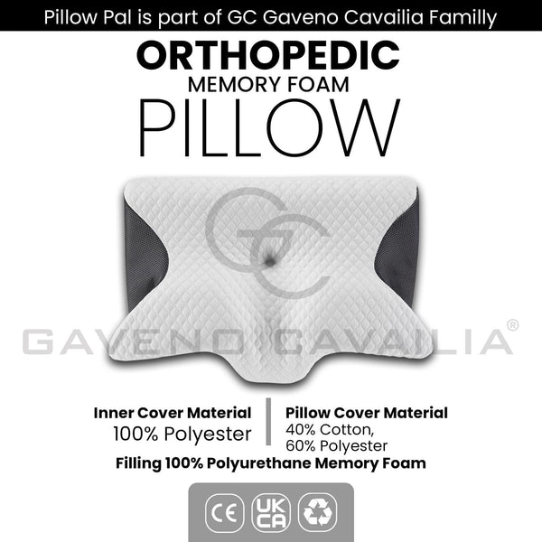 GC GAVENO CAVAILIA Contour Memory Foam Pillow | Butterfly Shape for Head & Neck Support | Ergonomic Design for All Sleepers | Removable Washable Cover | 61x43 cm