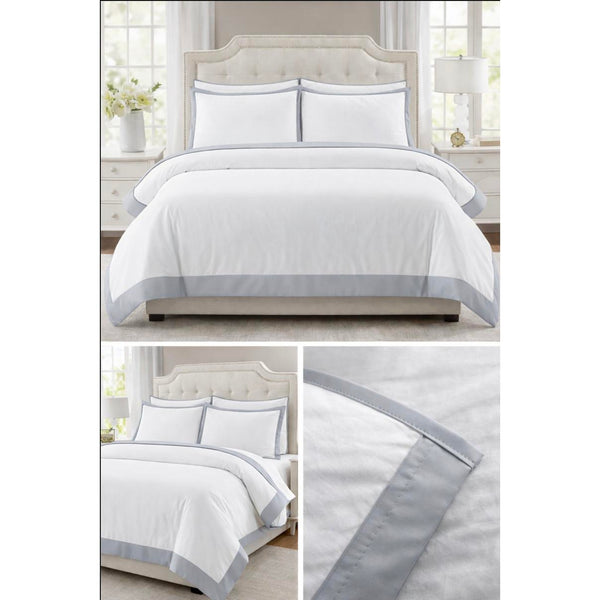 Monarch Polycotton Duvet Cover Set White with Border Trim in Black Grey Latte Charcoal Machine Washable Luxury Bedding