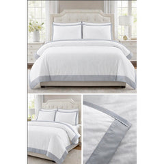 Monarch Polycotton Duvet Cover Set White with Border Trim in Black Grey Latte Charcoal Machine Washable Luxury Bedding
