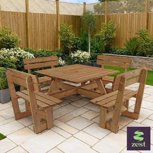 Zest 8 Seater Wooden Picnic Table Bench with Backs