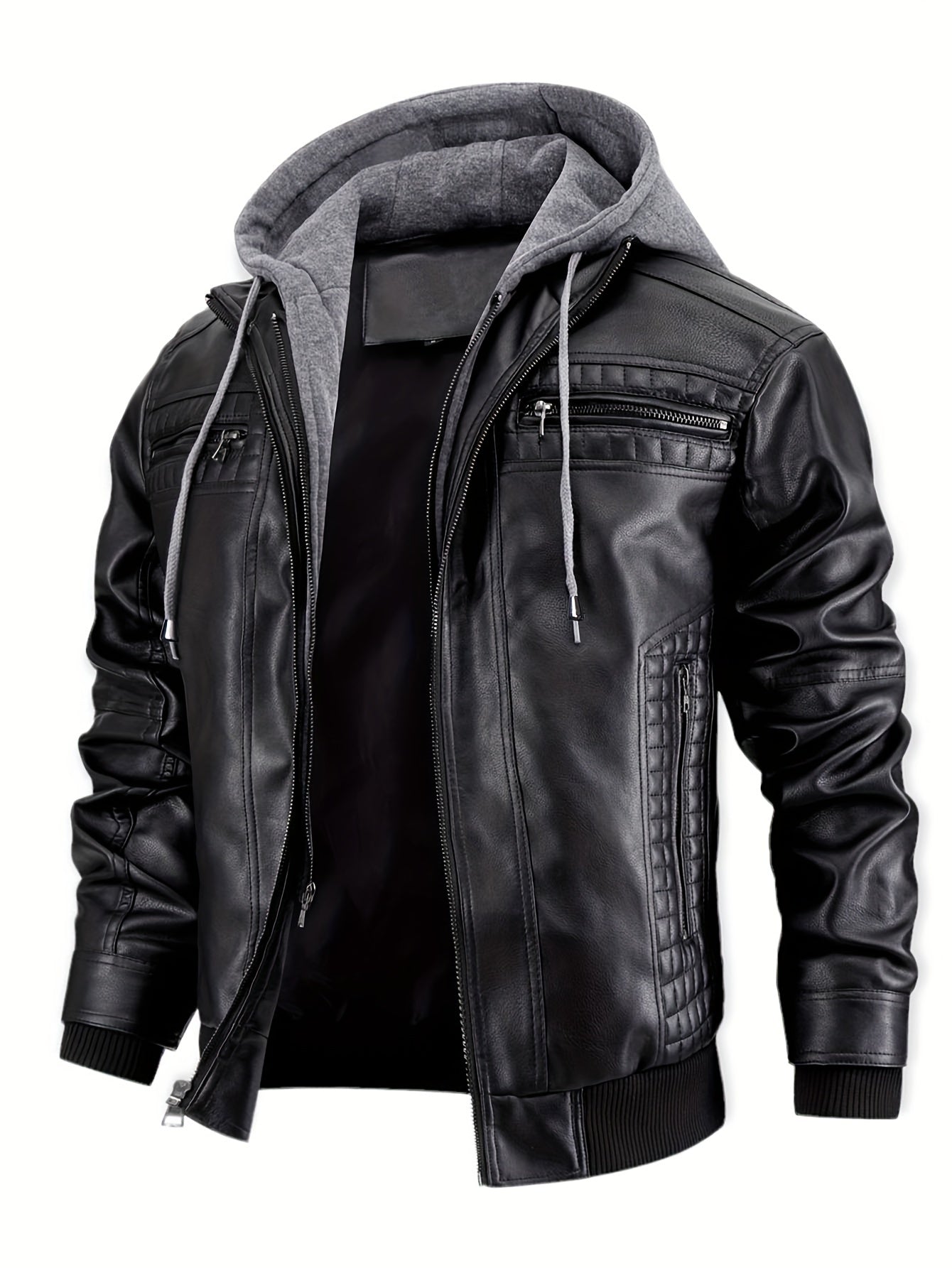 Men's Casual 2in 1 Jacket, Chic Bomber Jacket Biker Jacket with Zipper Pockets